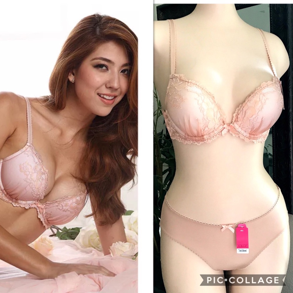 Pink Blush Floral Lace Push Up Bra Set